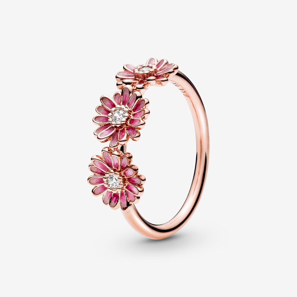 Bague triple marguerites rose, émail rose, cz, rose - 188792C01-52 - Pandora