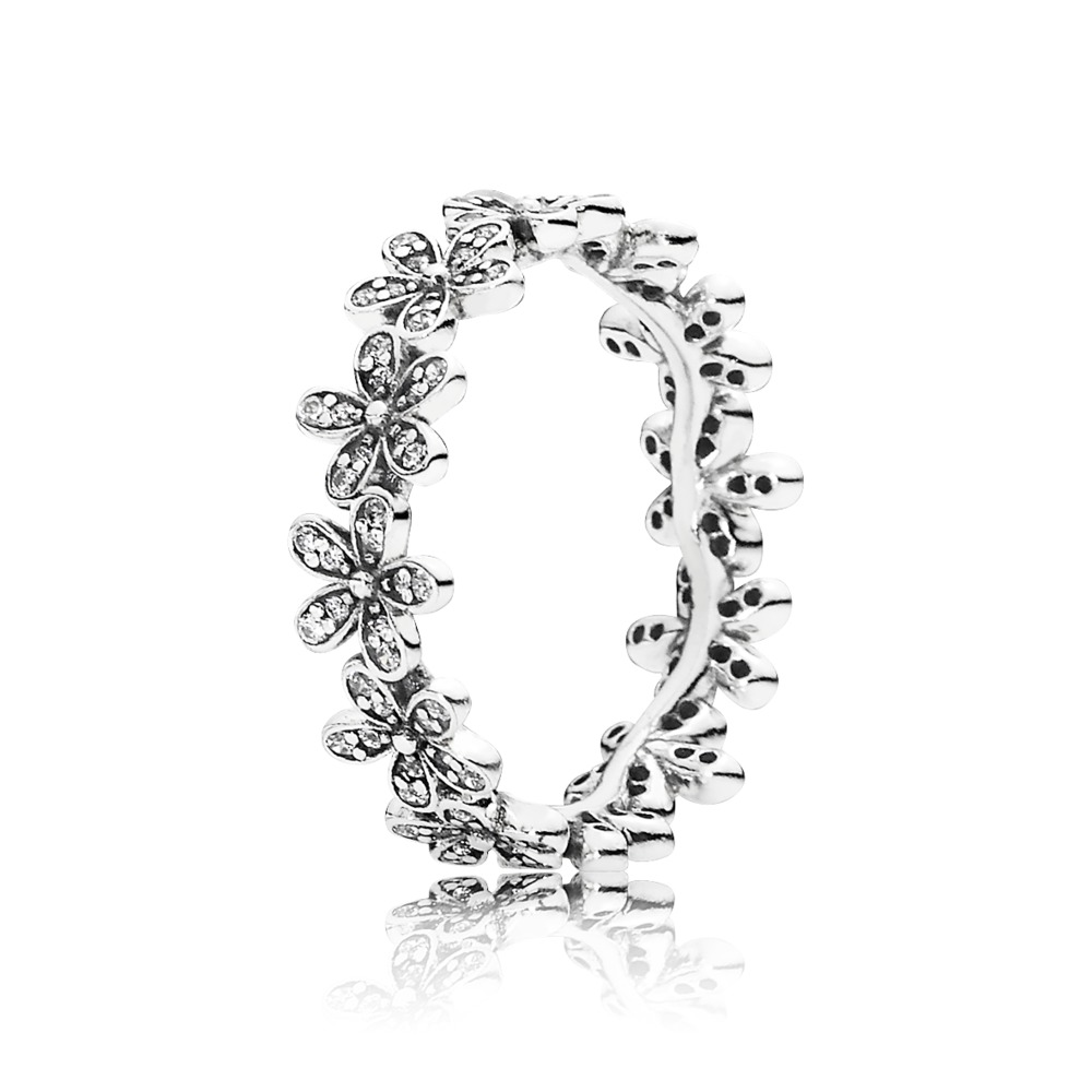 Bague marguerites, argent, zircons