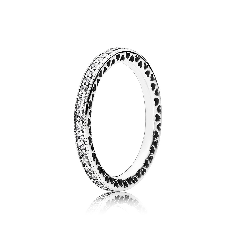 Bague coeurs scintillants, argent, zircons