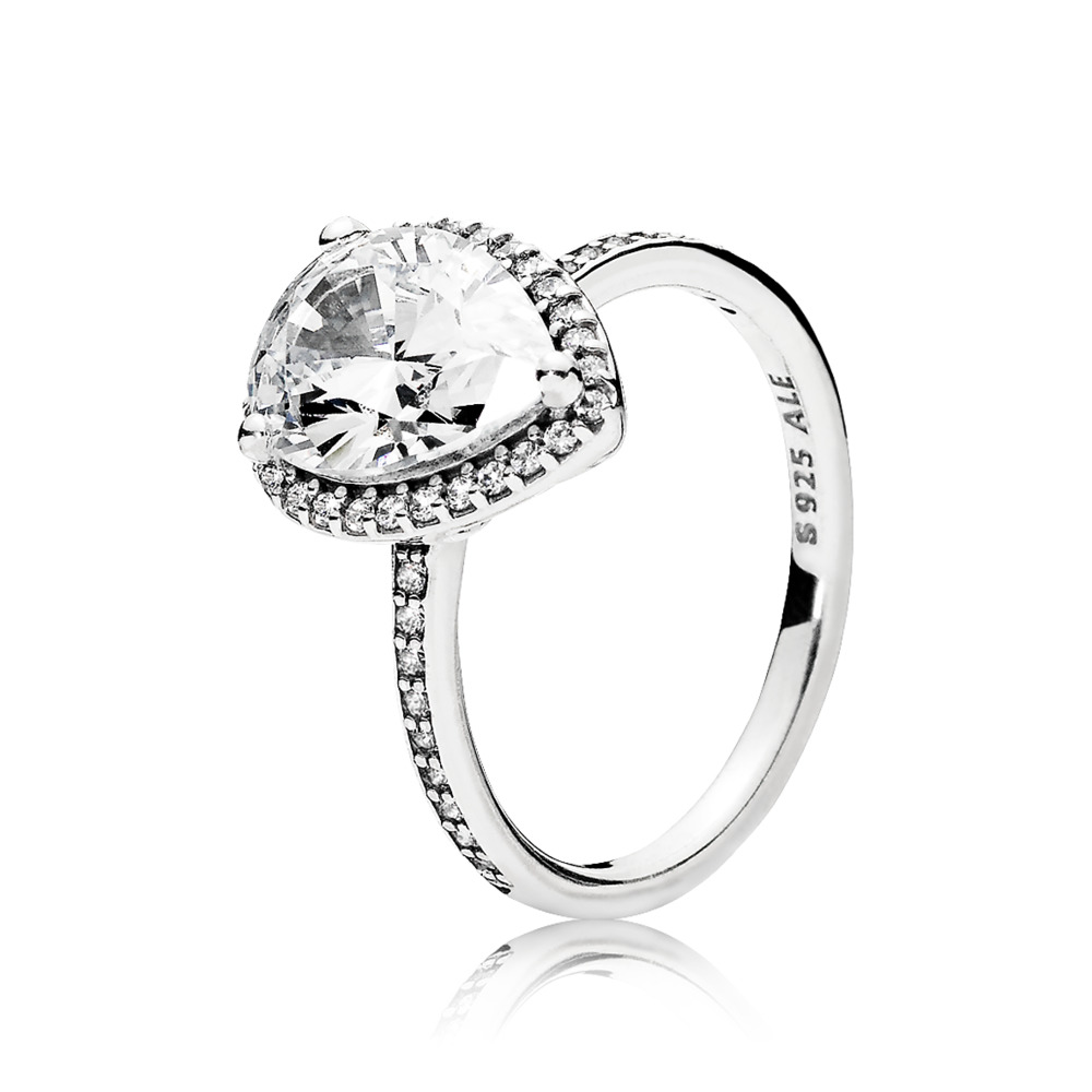 Bague halo en forme de gouttelette scintillant, cz incolores - 196251CZ-50 - Pandora