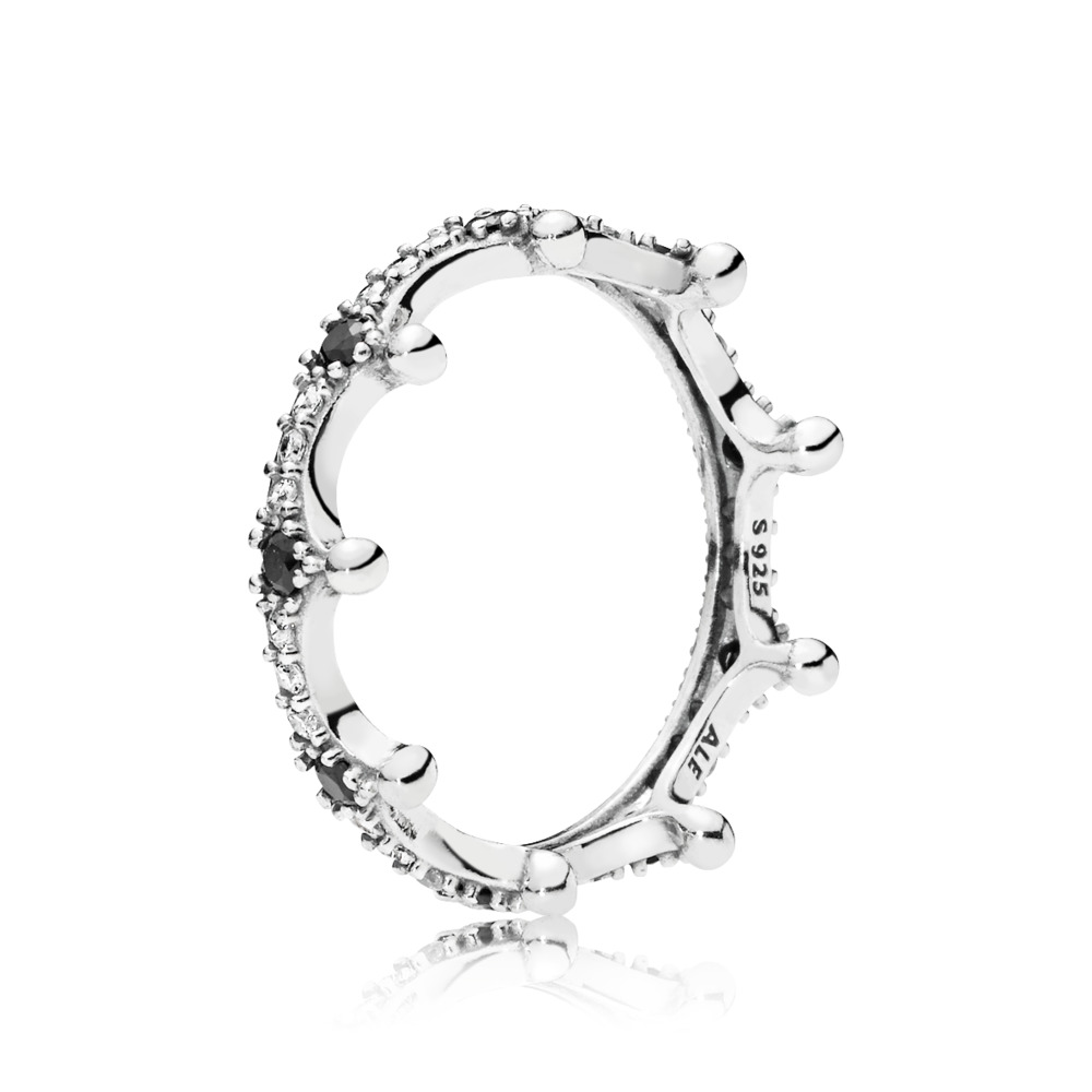 Bague couronne enchantée, argent, zircons blancs/noirs Bague couronne enchantée, argent, zircons blancs/noirs