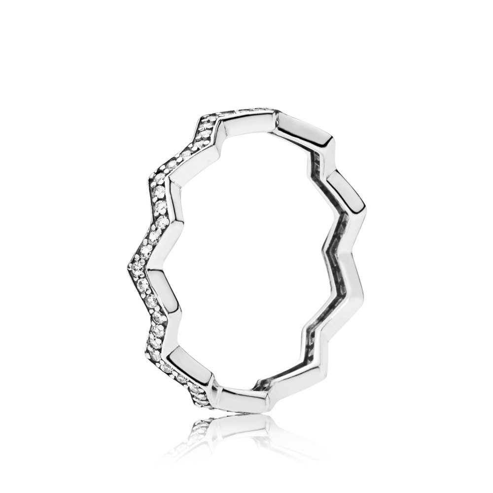 Bague zigzag chatoyant, cz incolore
