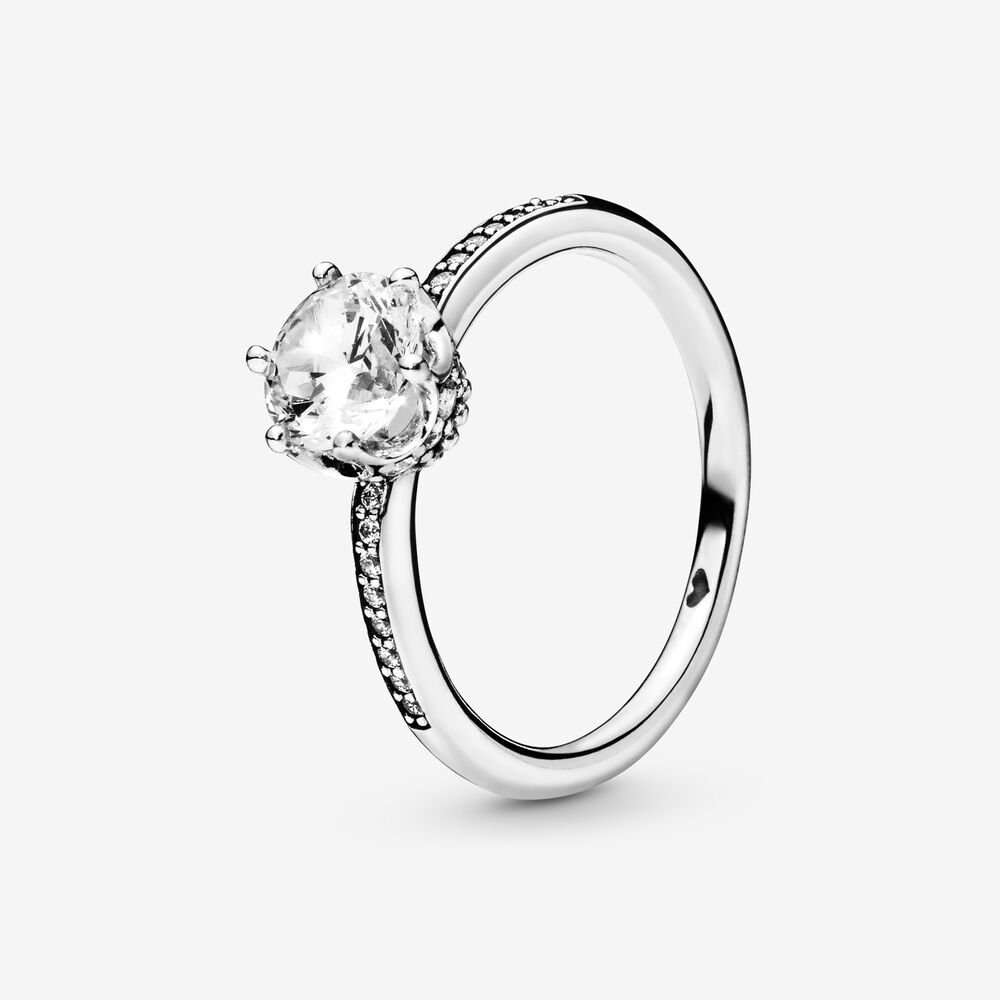 Bague couronne scintillante, argent, zircons incolores