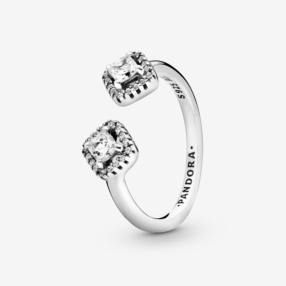 Bague ouverte carré scintillant, cz incolores Bague ouverte carré scintillant, cz incolores