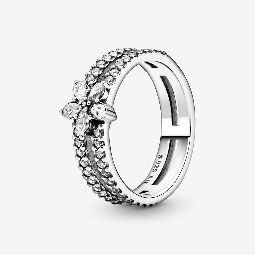 Bague double flocon scintillant, argent, zircons Bague double flocon scintillant, argent, zircons