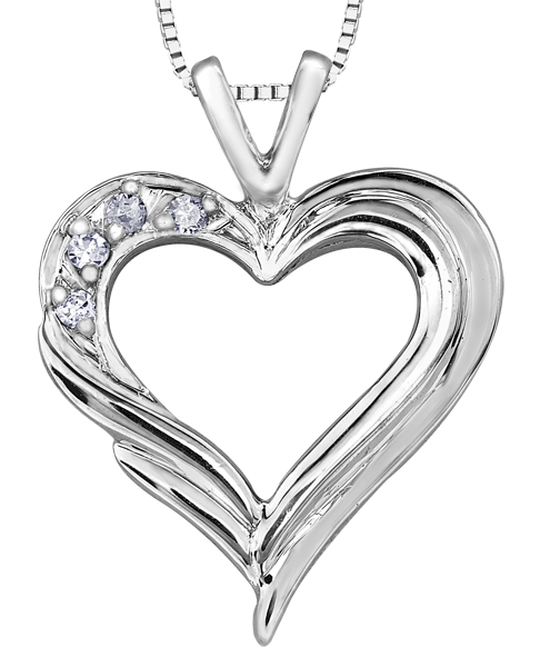 Pendentif coeur, or blanc, 4 pts dia tot - 20030 - Corona