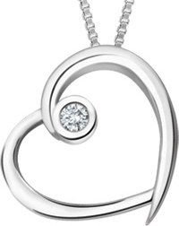 Pendentif coeur, or blanc 10 carats, diamant de 3 points - 20032 - Corona