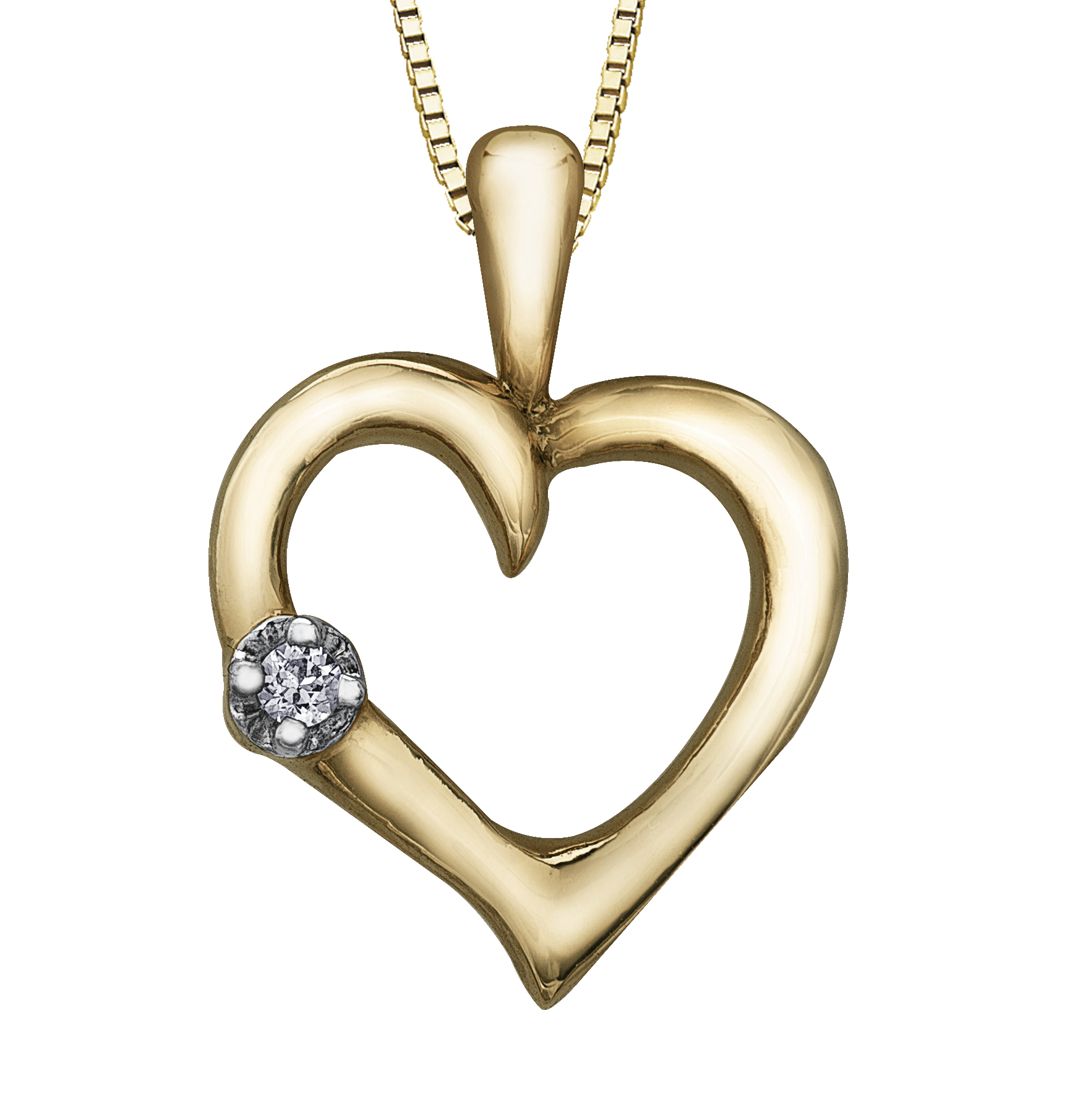 Pendentif coeur, or jaune 10 carats, diamant de 1.5 points - 20035 - Corona