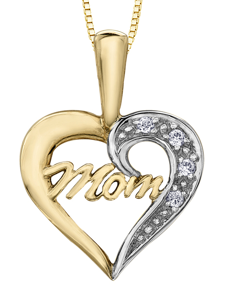 Pendentif Mom, or 2 tons (jaune/blanc) 10 carats, 2 points de diamants total