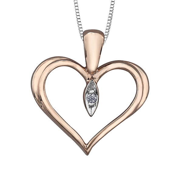 Pendentif coeur, or 2 tons (rose/blanc), dia 1 pt - 20038 - Corona