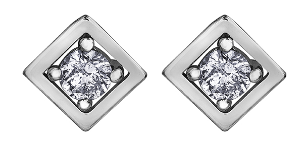 Boucles d'oreilles fixes or blanc 10 carats, 8 points de diamants total - 20048 - Libman