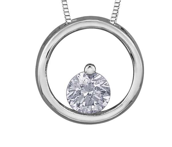 Pendentif or blanc 10 carats, diamant de 7.5 points