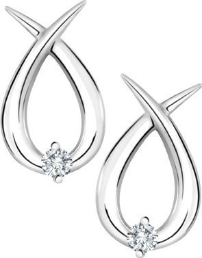 Boucles d'oreilles fixes or blanc 10 carats, 4 points de diamants total