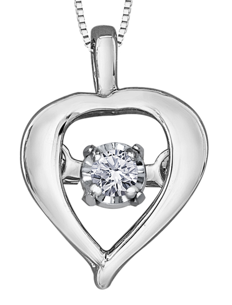 Pendentif coeur, or blanc 10 carats, diamant de 2 points