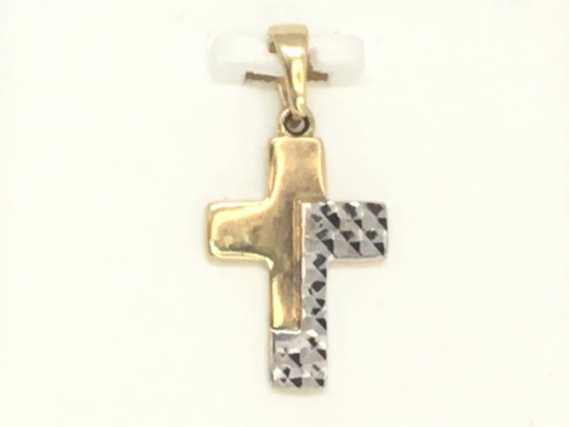 Pendentif croix, or 2 tons (jaune/blanc) 10 carats Pendentif croix, or 2 tons (jaune/blanc) 10 carats