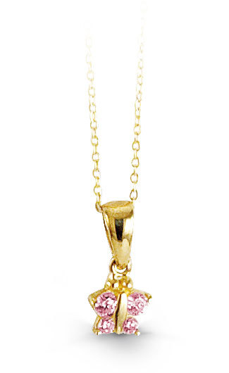 Pendentif papillon, or jaune 10 carats, zircons roses - 4059B - Exclusivités