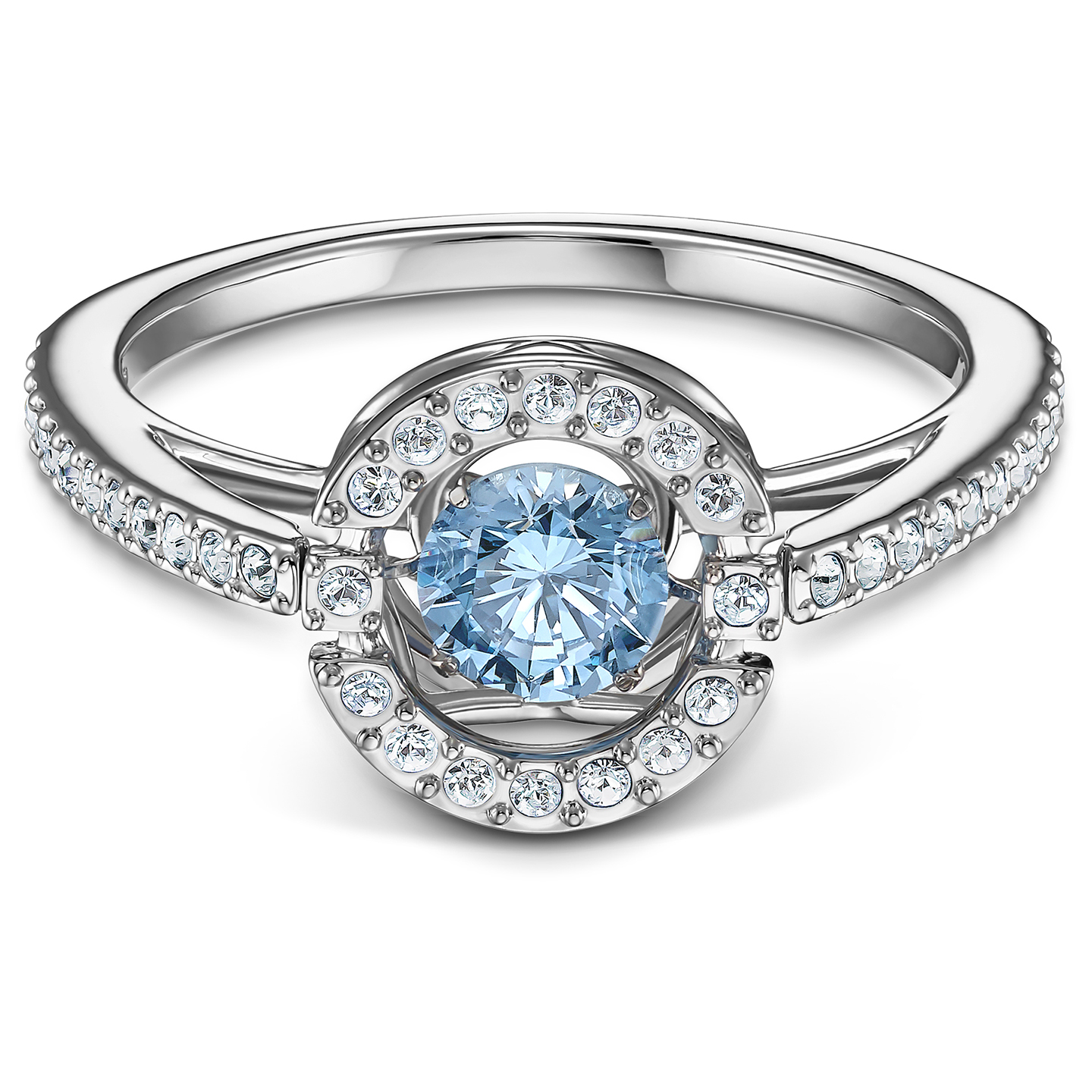 Bague métal et cristaux blanc et bleu