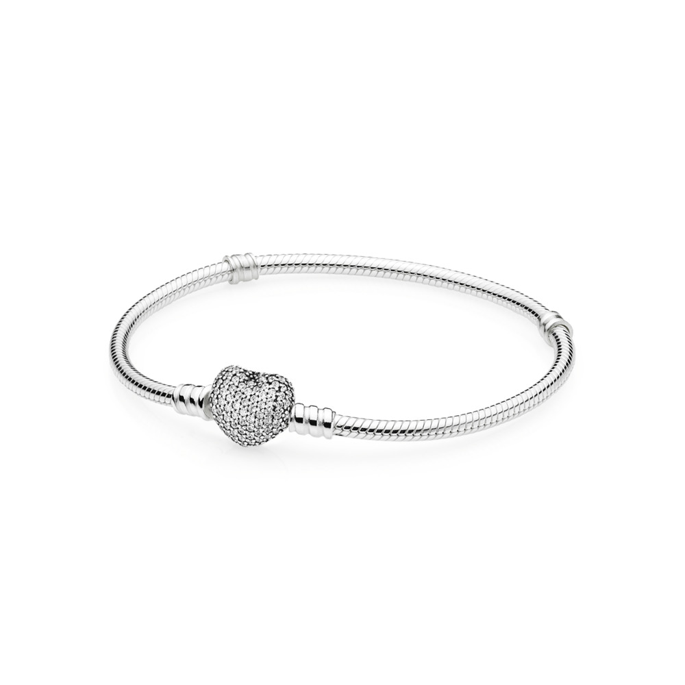 Bracelet fermoir coeur, argent, zircons incolores Bracelet fermoir coeur, argent, zircons incolores