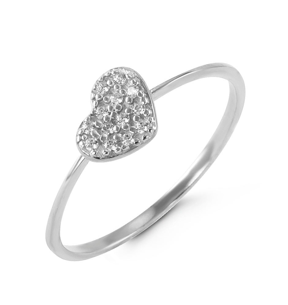 Bague en or blanc coeur avec zircons