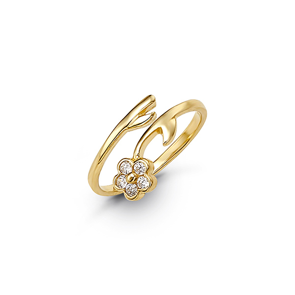 Bague d'orteil fleur, or jaune 10 carats, zircons incolores - 7005 - Exclusivités