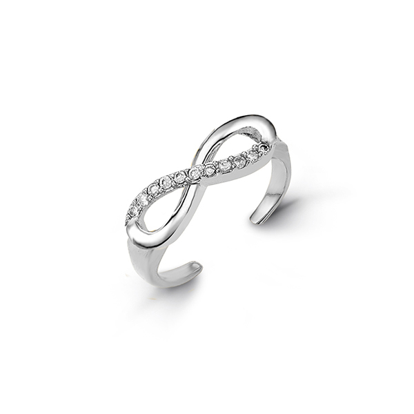 Bague d'orteil infini, or blanc, zircons - 7012 - Exclusivités