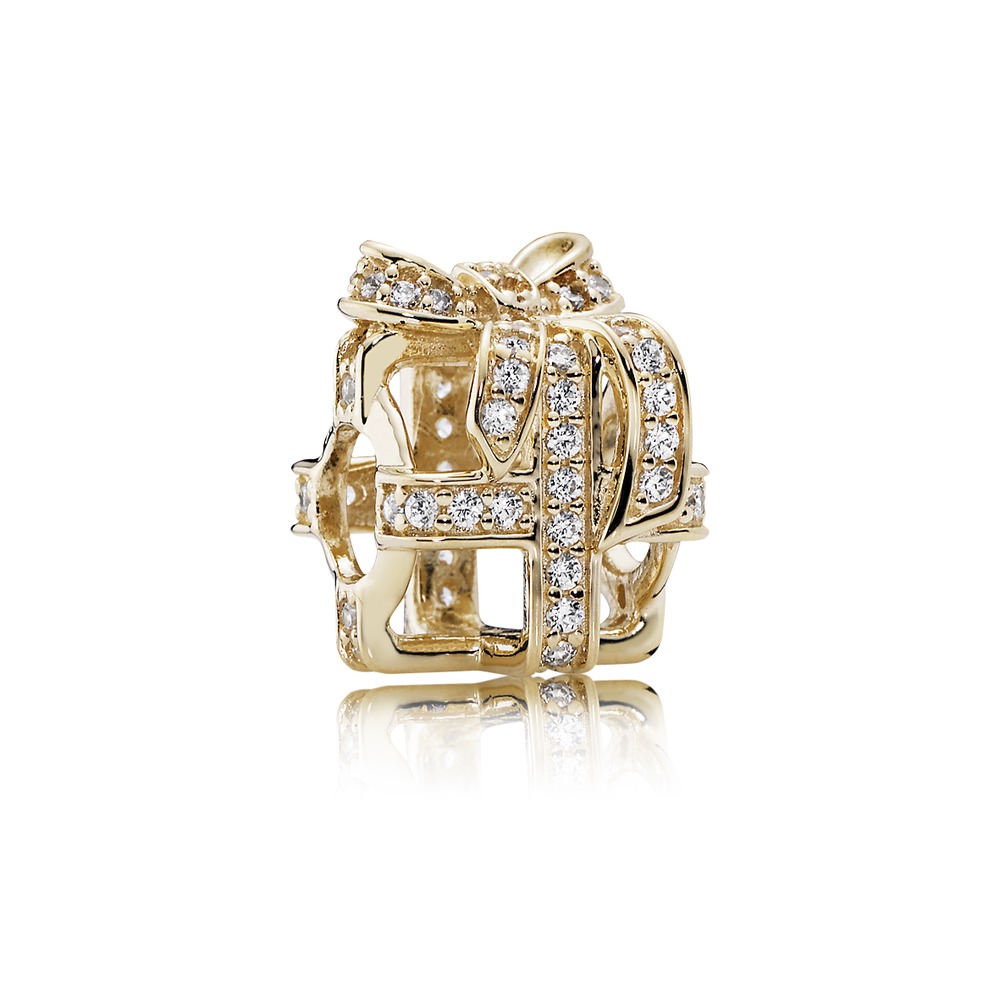 Bille cadeau enveloppé, or 14 carats, zircons incolores - 750839CZ - Pandora
