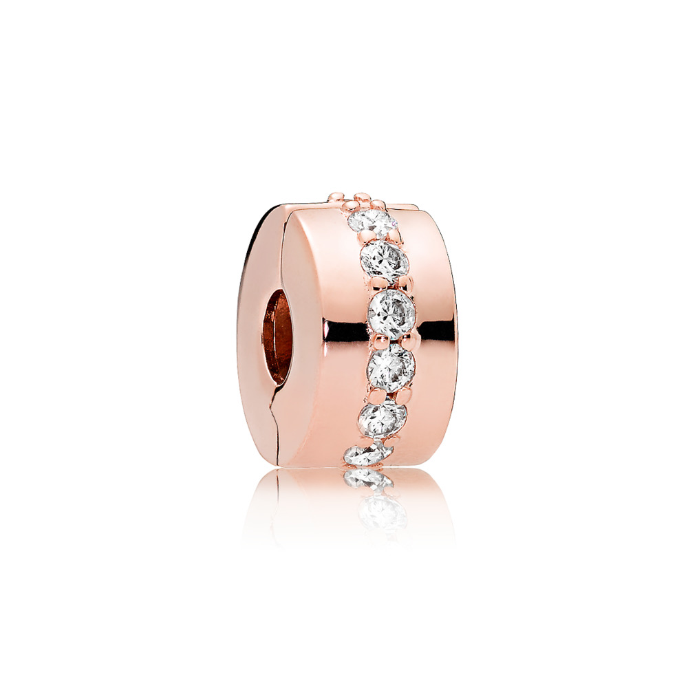 Clip chemin lumineux, métal unique plaqué d'or rose 14 carats, zircons incolores - 781972CZ - Pandora
