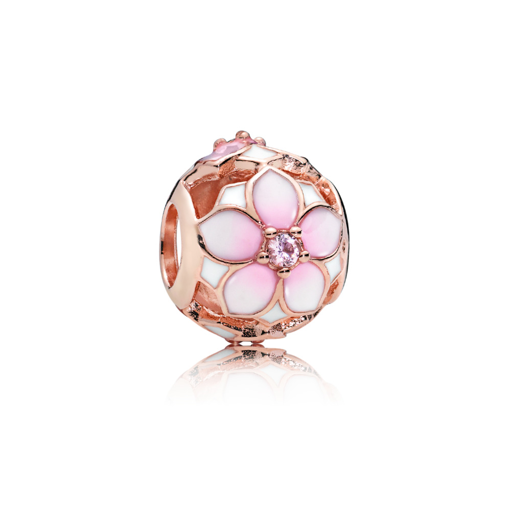 Bille fleur de magnolia, cz rose, émaux
