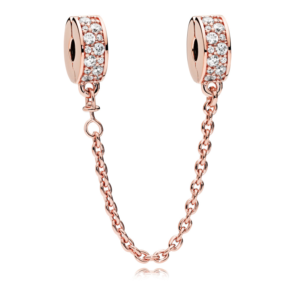 Chaîne sécurité, élégance brillante, zircons incolores, pandora rose - 786322CZ-05 - Pandora