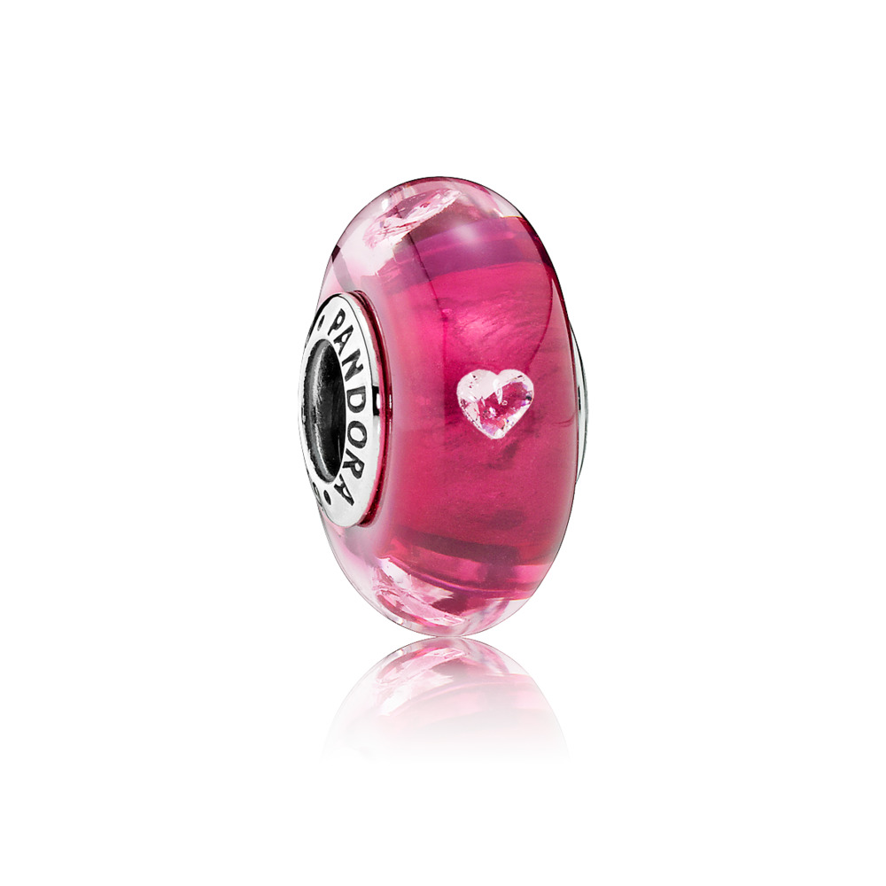 Coeur en verre cerise, cz incolore - 791664PCZ - Pandora