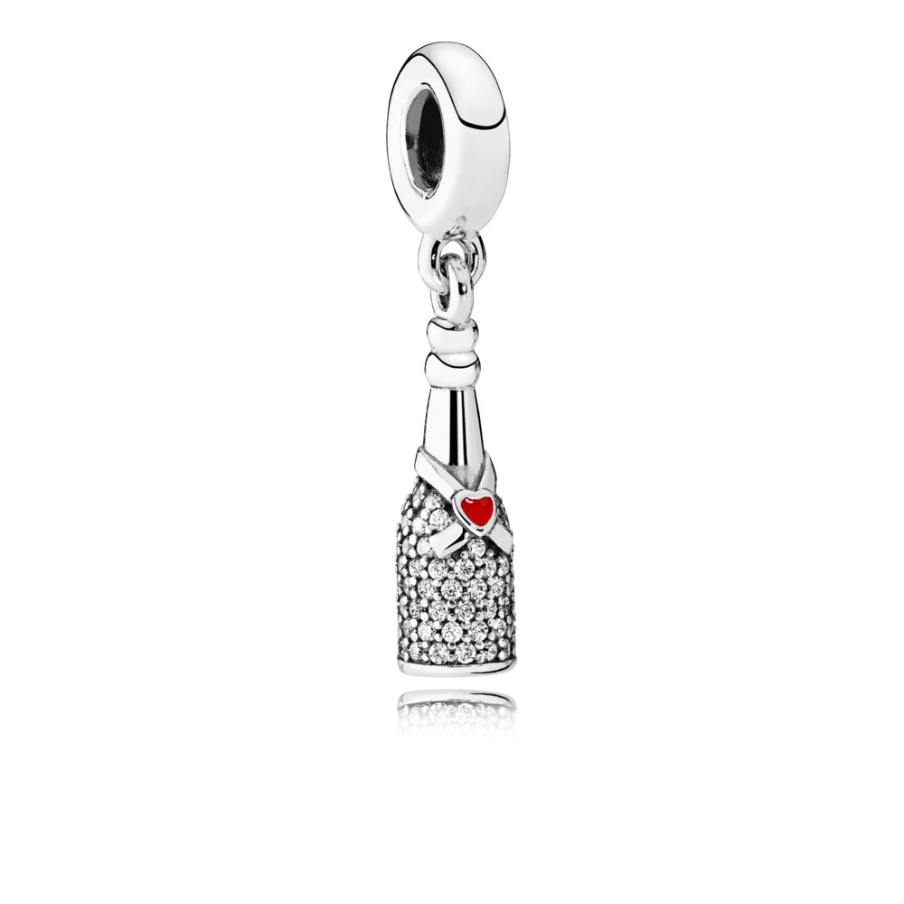 Bille bouteille de vin scintillante, émail rouge, cz incolores - 792152CZ - Pandora