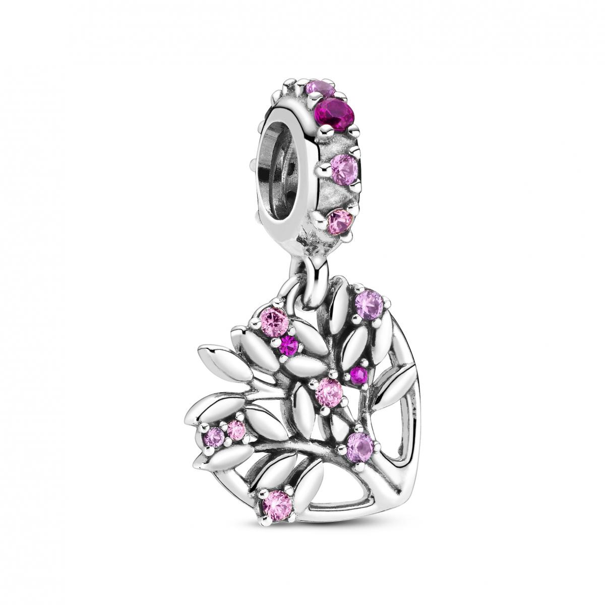 Bille coeur arbre généalogique, saphir synthétique rose, rubis synthétique - 799153C01 - Pandora