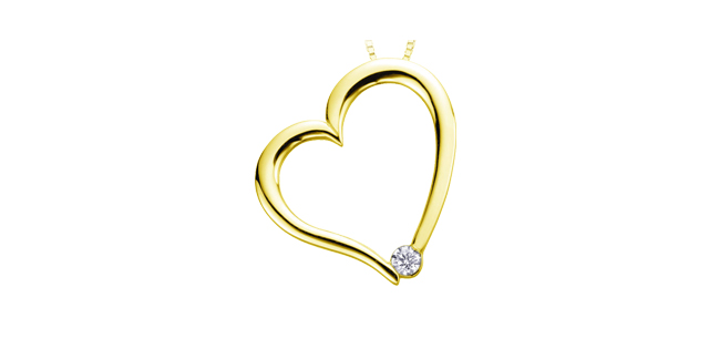 Pendentif coeur or jaune 10 carats, diamant canadien de 4 points, certificat - AM126Y - Corona