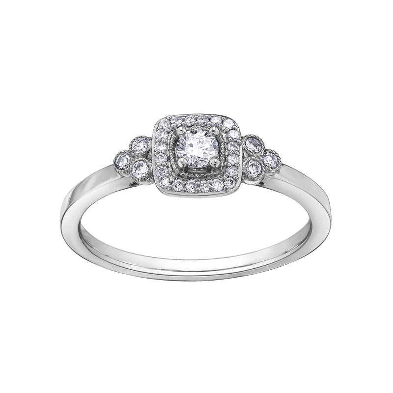 Bague or blanc 10 carats, 23 points de diamant canadien, certificat