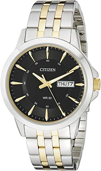 Montre acier inoxydable 2 tons (blanc et jaune), fond noir - BF2018-52E - Citizen