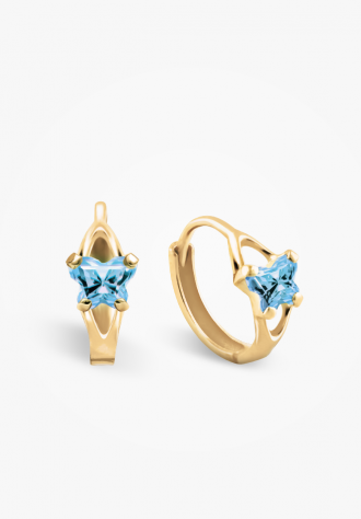 Huggies or jaune 10 carats, zircons bleus pâles - BH-MR-10 - B Fly