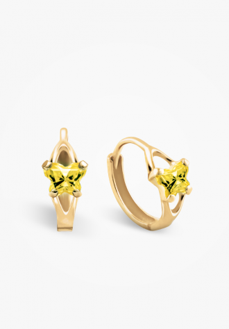 Huggies or jaune 10 carats, zircons jaunes - BH-NO-10 - B Fly