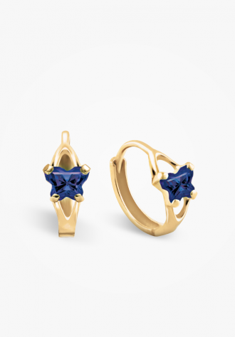 Huggies or jaune 10 carats, zircons bleu foncé - BH-SE-10 - B Fly