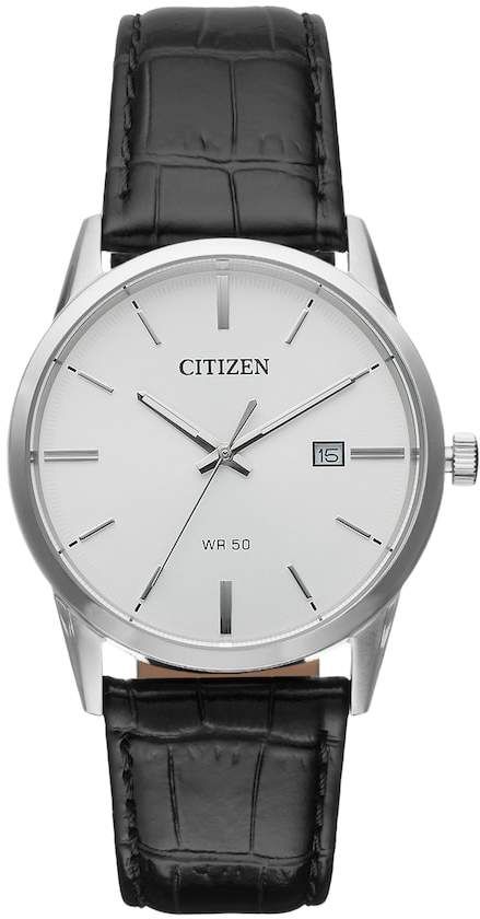 Montre cuir noir, acier inoxydable, fond blanc - BI5000-01A - Citizen