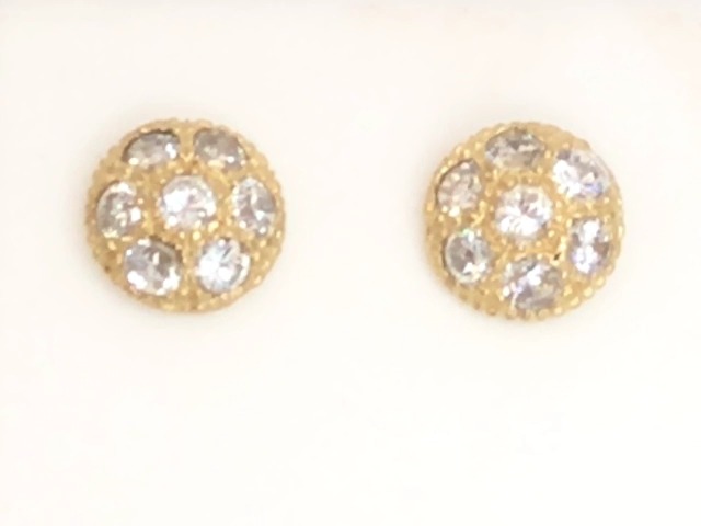 Boucles d'oreilles fixes rondes, or jaune 10 carats, zircons incolores - BO-FIXE-1.7A-12 - Exclusivités