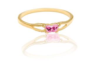 Bague or jaune, octobre, zircon rose pâle - BR-OC-10 - B Fly