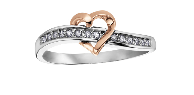 Bague 2 tons rose coeur 7.5 pts dia Bague 2 tons rose coeur 7.5 pts dia