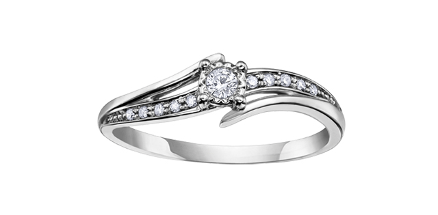 Bague or blanc 10 carats, 10 points de diamants total