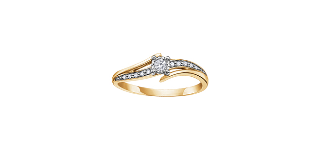 Bague or jaune 10 carats, 10 points de diamants total - DD2611Y - Corona