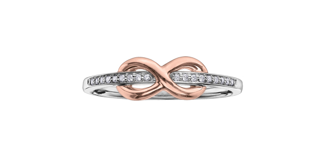 Bague symbole de l'infini, or 2 tons (blanc et rose) 10 carats, 5 points de diamants total - DD2710 - Corona