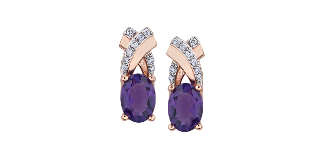 Rose gold, amethyst, and tot of 9 dia pts earrings