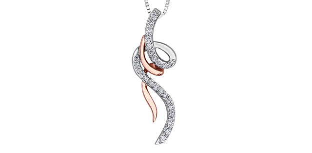 Pendentif or 2 tons rose 13 pts dia tot