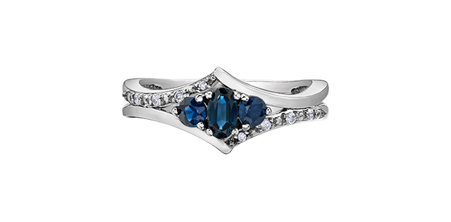 Bague or blanc saphir et 5 pts dia tot