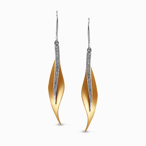 Boucles d'oreilles pendantes or 2 tons (blanc/jaune) 18 carats, 13 points de diamants total - DE117-Y - Simon G