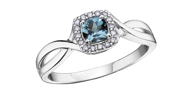 Bague or blanc, topaze bleue, 7 pts dia tot - DX533BT - Corona